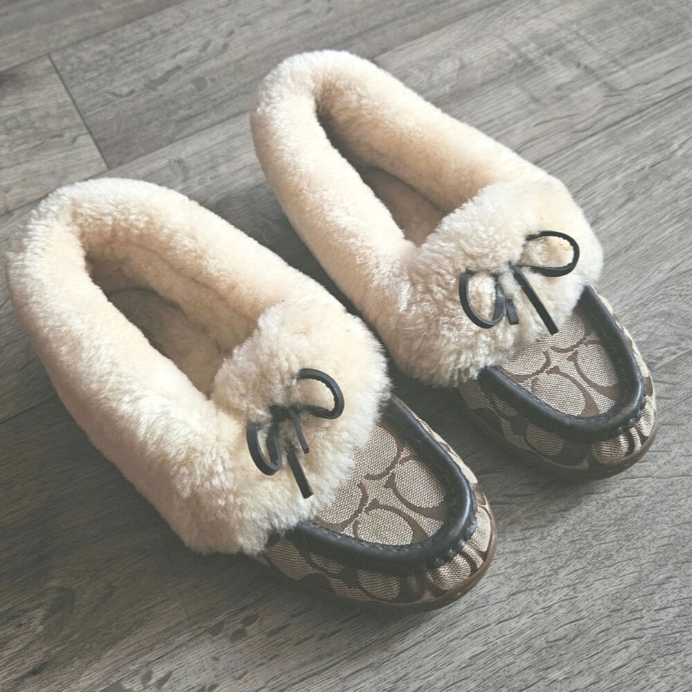 COACH Canvas Leather Fiona Slippers Size 7